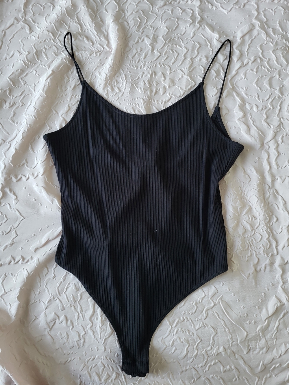 H&M Black Ribbed Spaghetti Strap Bodysuit